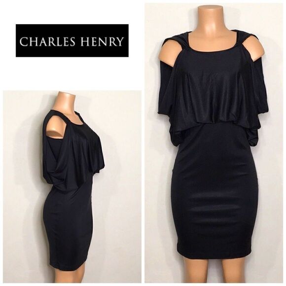 CHARLES HENRY black dress with drape bodice. New - Picture 1 of 9